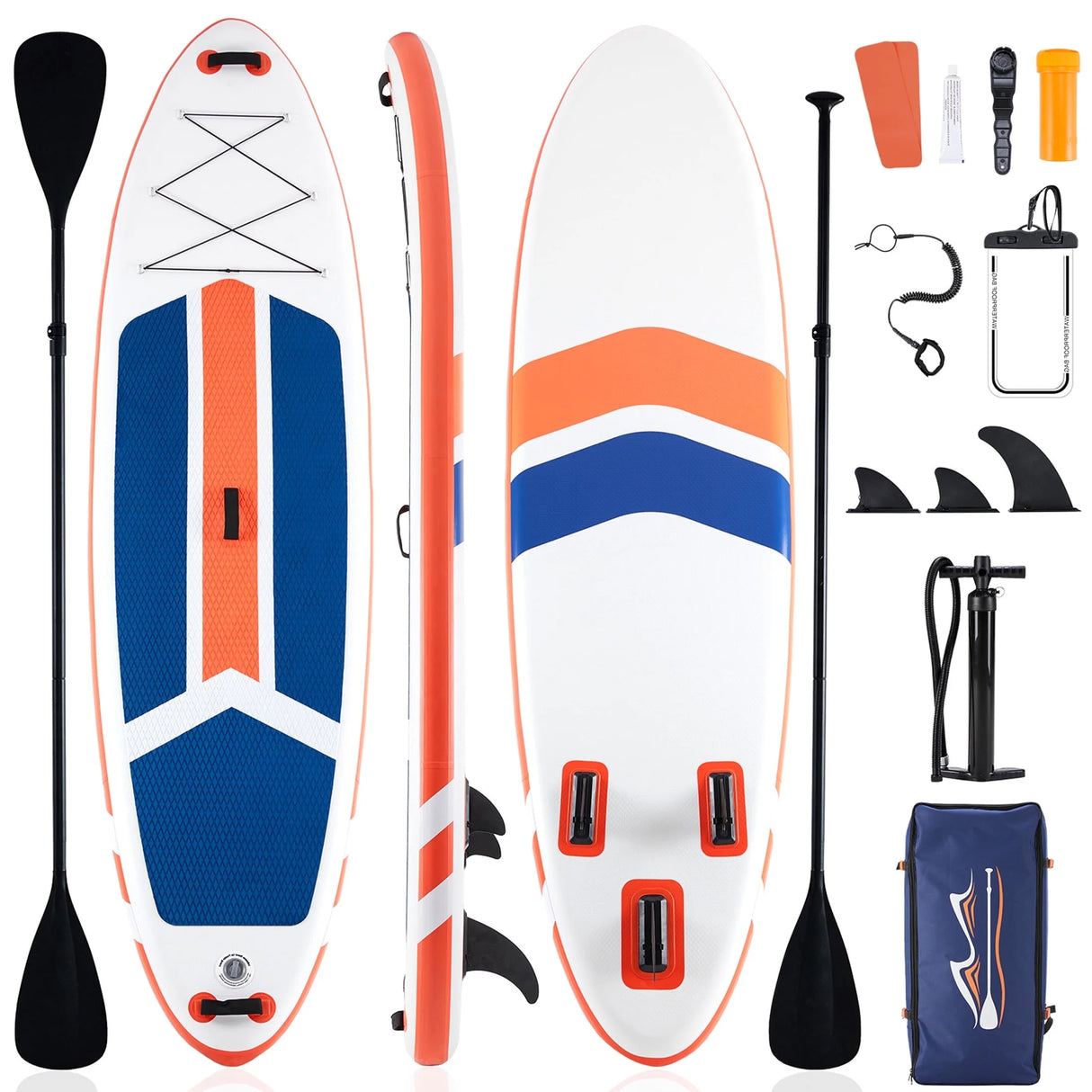 Inflatable Stand up Paddle Boards 10 Ft 5 in with Premium SUP Paddle Board Accessories, Wide Stable Design, Non-Slip Comfort Deck for Youth & Adults,Blue Orange