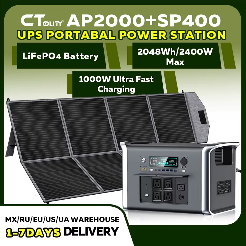 AP2000 2400W Portable Solar Generator 2048Wh Lifepo4 + 400W Flexible Solar Panel Camping Travel Portable Power Station