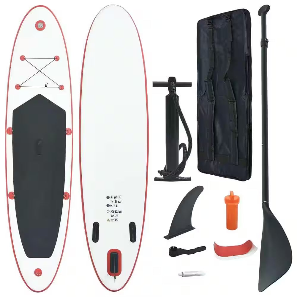 130 In. L X 28.3 In. W X 3.9 In. H White/Red Inflatable Surfboard Paddleboard Surfing Board with ISUP Accessories