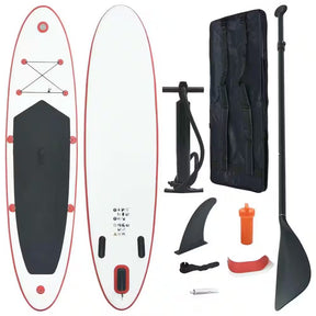 130 In. L X 28.3 In. W X 3.9 In. H White/Red Inflatable Surfboard Paddleboard Surfing Board with ISUP Accessories