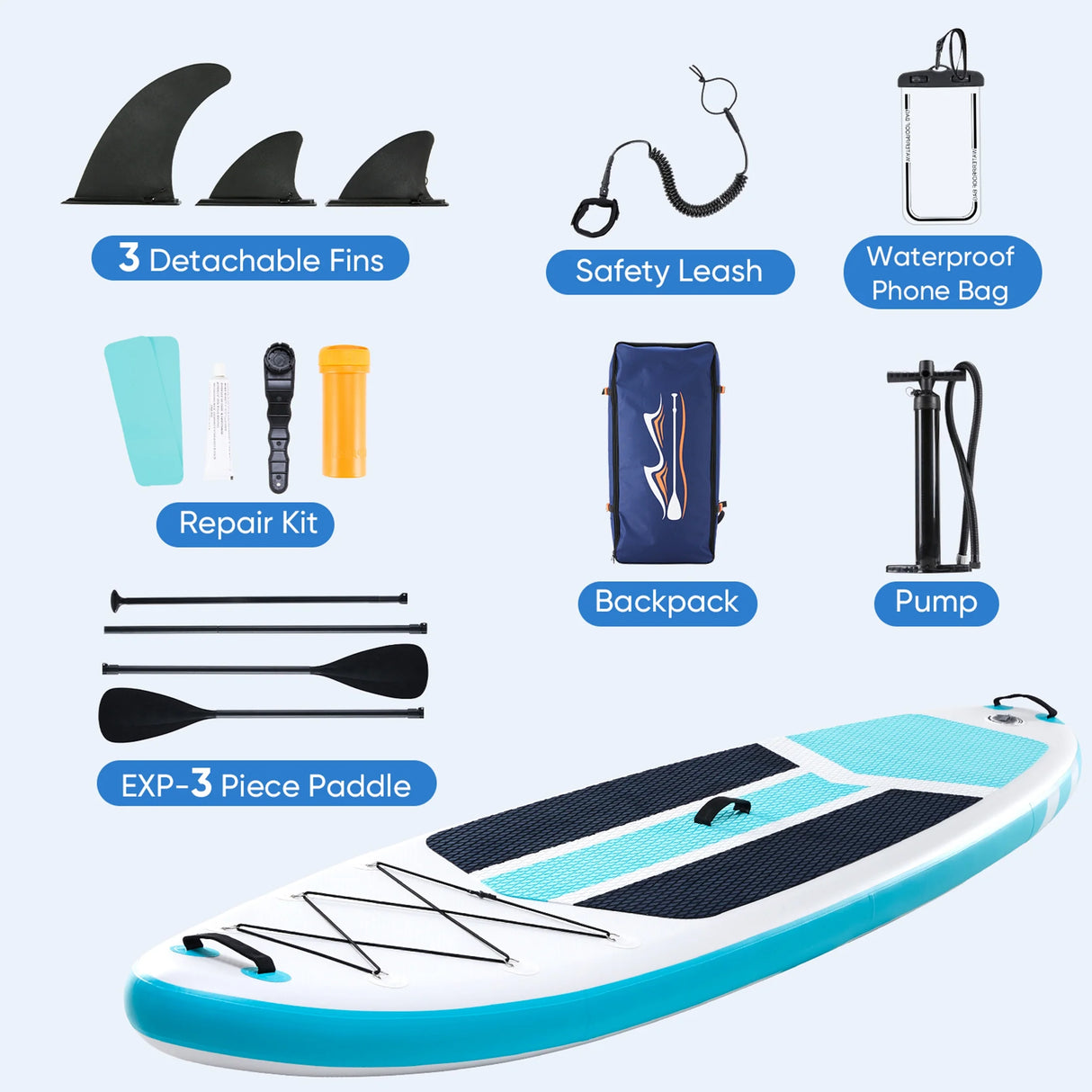 Inflatable Stand up Paddle Boards 10 Ft 5 in with Premium SUP Paddle Board Accessories, Wide Stable Design, Non-Slip Comfort Deck for Youth & Adults，Gray Blue