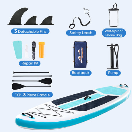 Inflatable Stand up Paddle Boards 10 Ft 5 in with Premium SUP Paddle Board Accessories, Wide Stable Design, Non-Slip Comfort Deck for Youth & Adults，Gray Blue