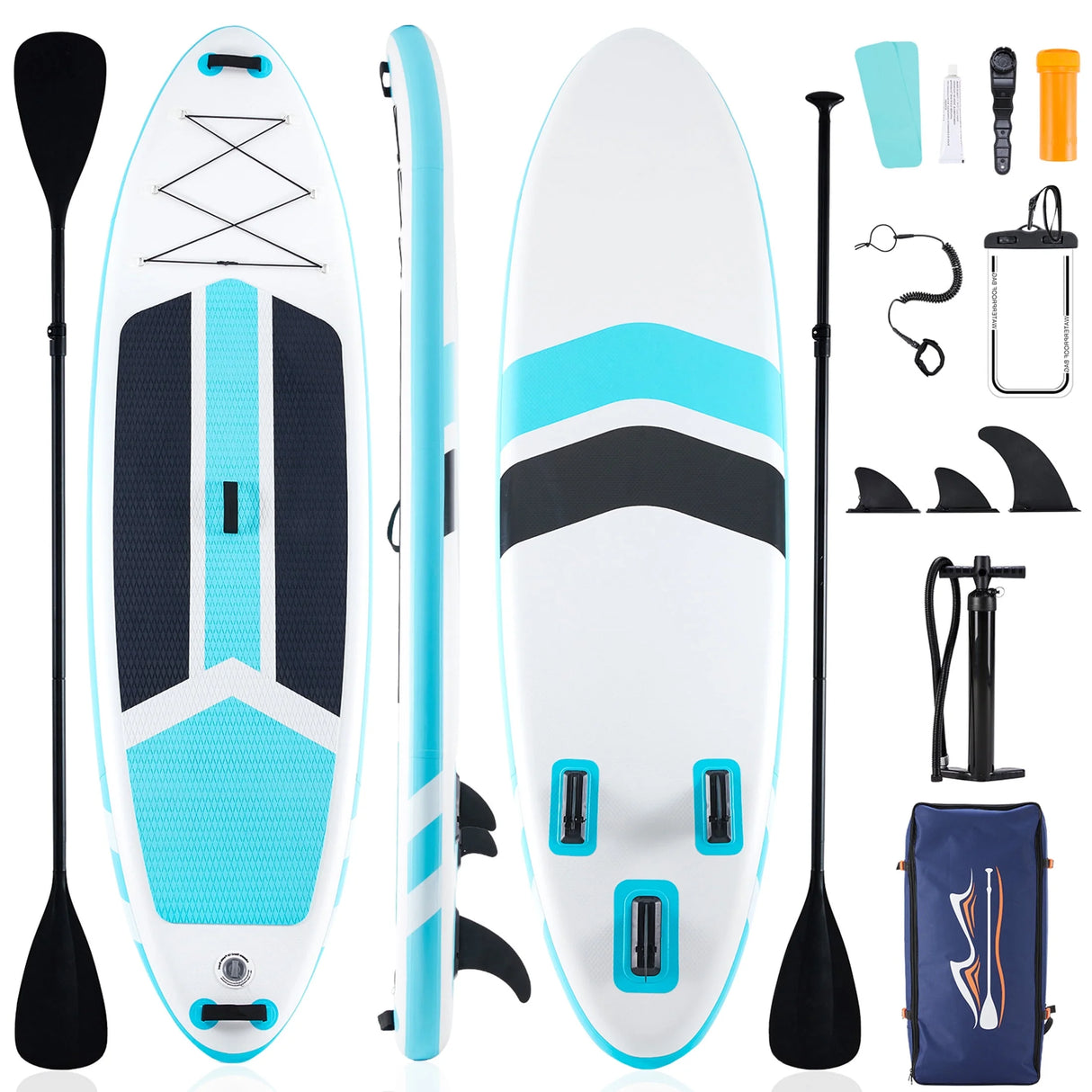 Inflatable Stand up Paddle Boards 10 Ft 5 in with Premium SUP Paddle Board Accessories, Wide Stable Design, Non-Slip Comfort Deck for Youth & Adults，Gray Blue