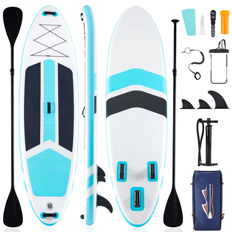 Inflatable Stand up Paddle Boards 10 Ft 5 in with Premium SUP Paddle Board Accessories, Wide Stable Design, Non-Slip Comfort Deck for Youth & Adults，Gray Blue
