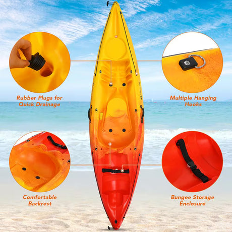 10.2 Ft. Orange Single Sit-On-Top Kayak 1-Person Kayak Boat with Detachable Aluminum Paddle
