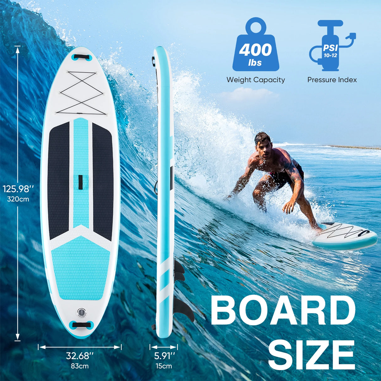 Inflatable Stand up Paddle Boards 10 Ft 5 in with Premium SUP Paddle Board Accessories, Wide Stable Design, Non-Slip Comfort Deck for Youth & Adults，Gray Blue
