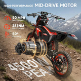 Electric Dirt Bike for Teens Adults, 4500W Peak Ebike, 60V 28.8Ah with 50MPH & 60 Miles Electric Mountain Bikes, 14"/12" Off-Road Tire E-Bike, Dual Hydraulic Brakes, Full Suspension, UL2849 Compliant