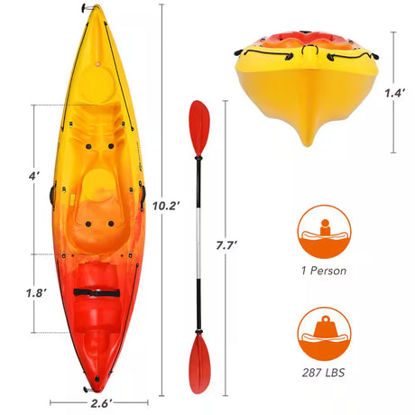 10.2 Ft. Orange Single Sit-On-Top Kayak 1-Person Kayak Boat with Detachable Aluminum Paddle