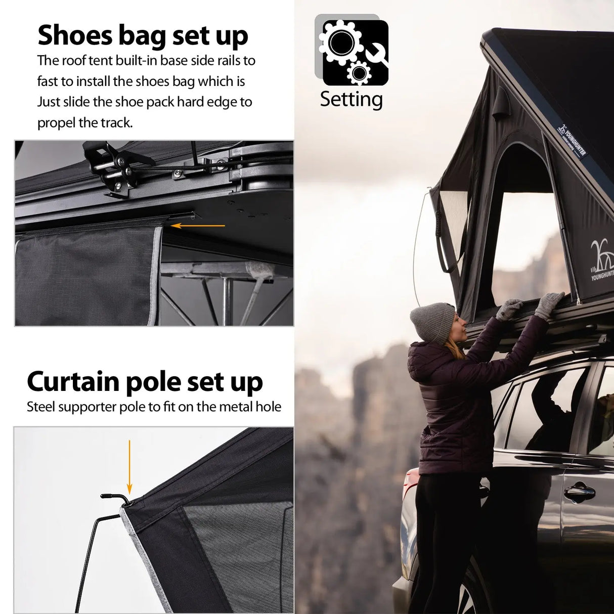 4X4 Camping Car Truck Pop up Triangle Hardshell Rooftop Tent