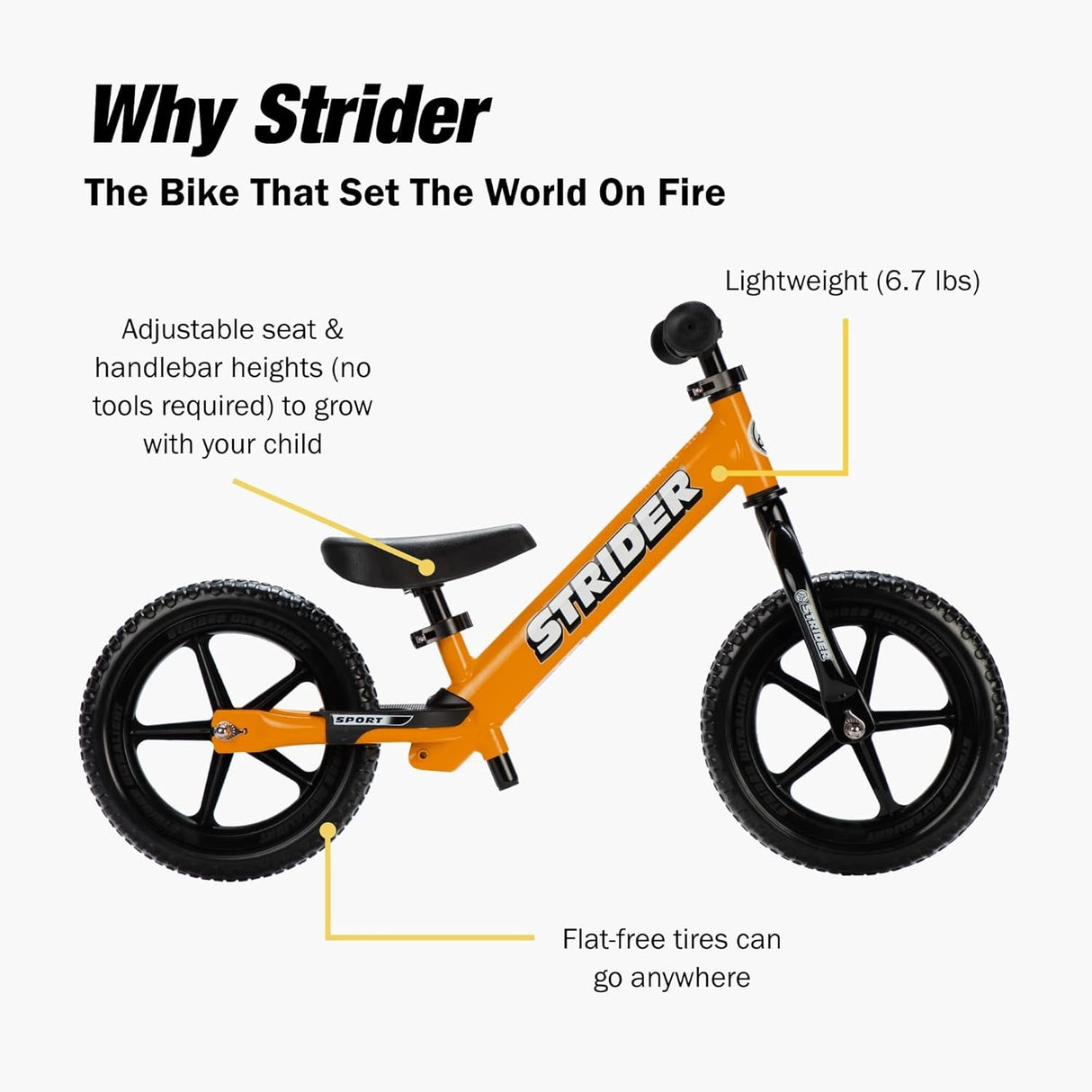 12” Sport Bike - No Pedal Balance Bicycle for Kids 1 to 4 Years - Includes Safety Pad, Padded Seat, Mini Grips & Flat-Free Tires - Tool-Free Assembly & Adjustments